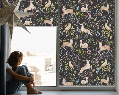 Estor enrollable para ventana para ventanas con diseño de corzos, aves y conejos