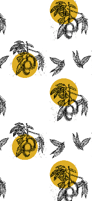 Modern roller blind con estampado de frutas y círculos amarillos