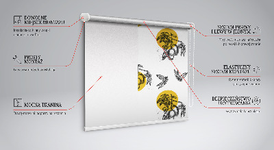 Modern roller blind con estampado de frutas y círculos amarillos