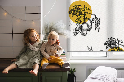 Modern roller blind con estampado de frutas y círculos amarillos