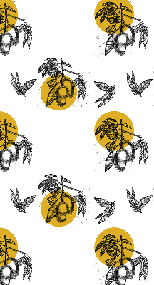 Modern roller blind con estampado de frutas y círculos amarillos