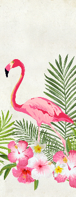 Estor enrollable para ventana con diseño de flamencos junto a las hojas