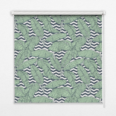 Modern roller blind con hojas de palmera sobre un fondo blanco y negro