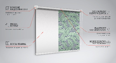Modern roller blind con hojas de palmera sobre un fondo blanco y negro