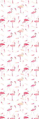 Estor enrollable con diseño de flamencos y detalle de plumas