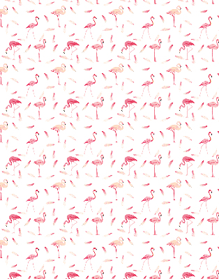 Estor enrollable con diseño de flamencos y detalle de plumas