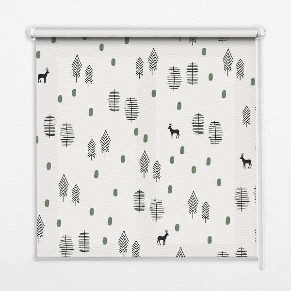 Modern roller blind con un diseño de árboles y ciervos