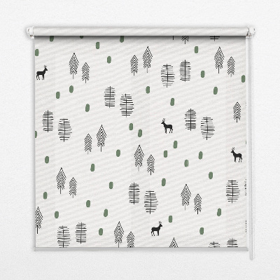 Modern roller blind con un diseño de árboles y ciervos