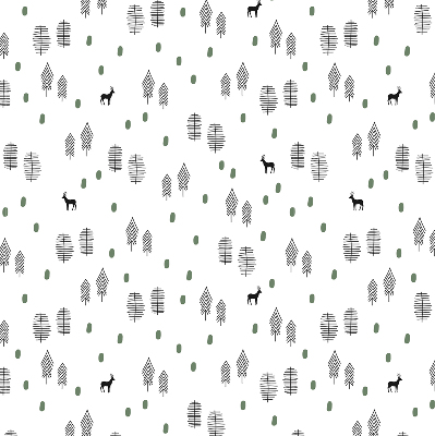 Modern roller blind con un diseño de árboles y ciervos