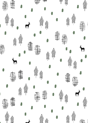 Modern roller blind con un diseño de árboles y ciervos