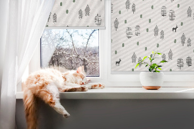 Modern roller blind con un diseño de árboles y ciervos