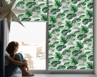 Estor enrollable para ventana con estampado de hojas tropicales
