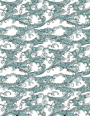 Estor enrollable con estampado de nubes y motivos de viento