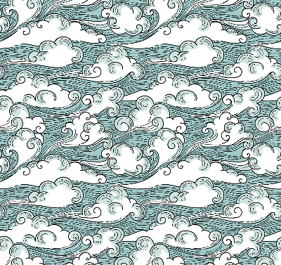 Estor enrollable con estampado de nubes y motivos de viento