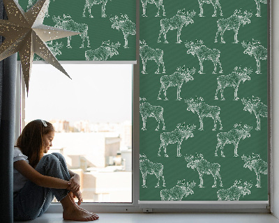 Estor enrollable para ventana con estampado de alce en tono verde