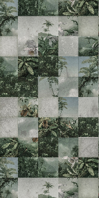 Estor enrollable para ventana con estampado de palmeras y motivos de azulejos