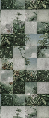 Estor enrollable para ventana con estampado de palmeras y motivos de azulejos