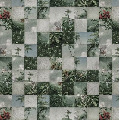 Estor enrollable para ventana con estampado de palmeras y motivos de azulejos