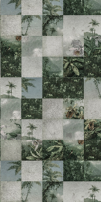 Estor enrollable para ventana con estampado de palmeras y motivos de azulejos