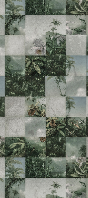 Estor enrollable para ventana con estampado de palmeras y motivos de azulejos