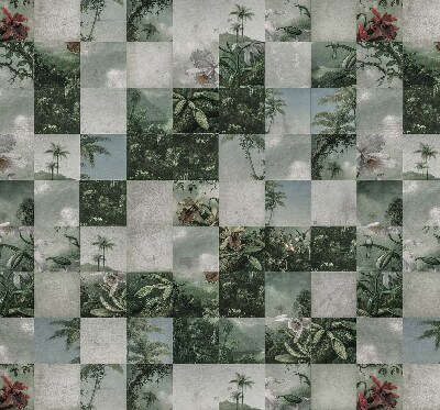 Estor enrollable para ventana con estampado de palmeras y motivos de azulejos