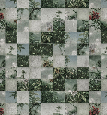 Estor enrollable para ventana con estampado de palmeras y motivos de azulejos