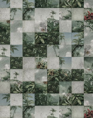 Estor enrollable para ventana con estampado de palmeras y motivos de azulejos