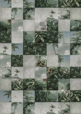 Estor enrollable para ventana con estampado de palmeras y motivos de azulejos