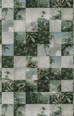 Estor enrollable para ventana con estampado de palmeras y motivos de azulejos