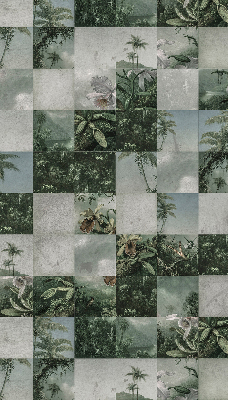 Estor enrollable para ventana con estampado de palmeras y motivos de azulejos
