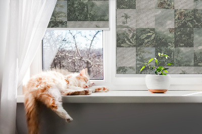 Estor enrollable para ventana con estampado de palmeras y motivos de azulejos