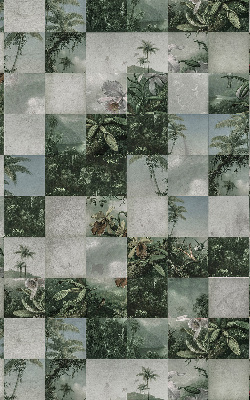 Estor enrollable para ventana con estampado de palmeras y motivos de azulejos
