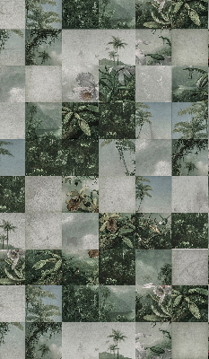 Estor enrollable para ventana con estampado de palmeras y motivos de azulejos