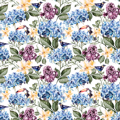 Modern roller blind con diseño de tucanes y flores