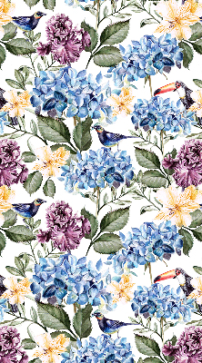 Modern roller blind con diseño de tucanes y flores
