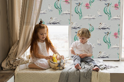Modern roller blind con estampado de cisnes y patos