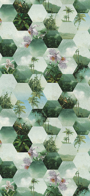 Estor enrollable para ventana con estampado de hexágonos verdes