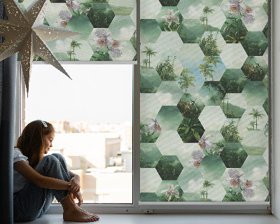 Estor enrollable para ventana con estampado de hexágonos verdes