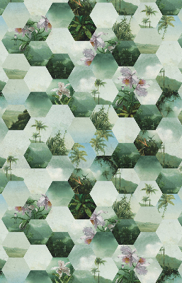 Estor enrollable para ventana con estampado de hexágonos verdes