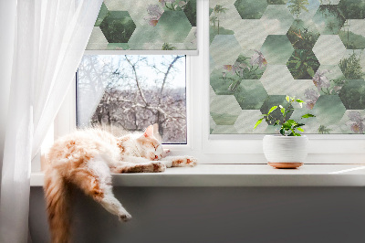 Estor enrollable para ventana con estampado de hexágonos verdes