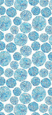 Estor enrollable con diseño de círculos y pétalos en tonos azules
