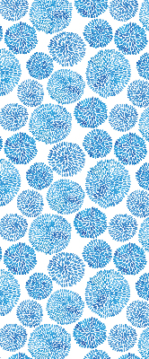 Estor enrollable con diseño de círculos y pétalos en tonos azules