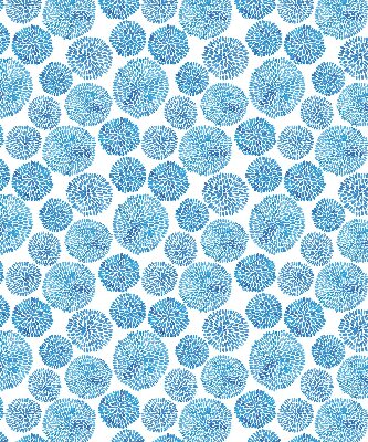 Estor enrollable con diseño de círculos y pétalos en tonos azules