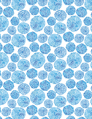 Estor enrollable con diseño de círculos y pétalos en tonos azules