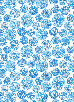 Estor enrollable con diseño de círculos y pétalos en tonos azules