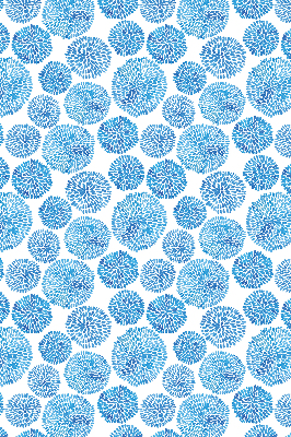 Estor enrollable con diseño de círculos y pétalos en tonos azules