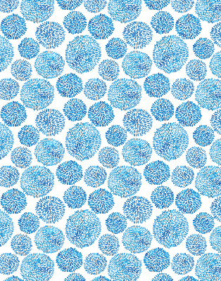 Estor enrollable con diseño de círculos y pétalos en tonos azules