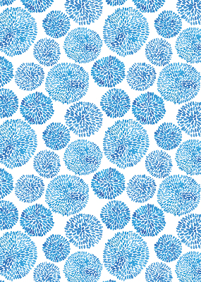 Estor enrollable con diseño de círculos y pétalos en tonos azules