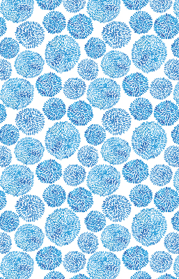 Estor enrollable con diseño de círculos y pétalos en tonos azules
