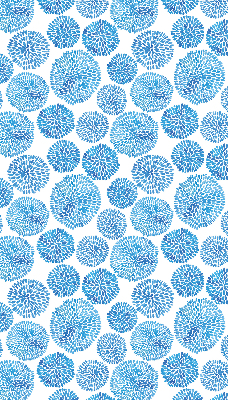Estor enrollable con diseño de círculos y pétalos en tonos azules